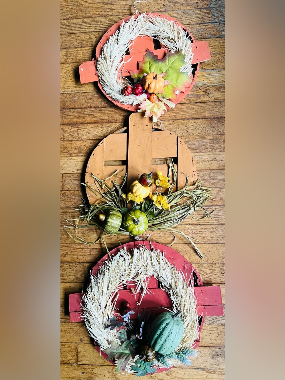 Rustic Orange Pumpkin Wall Wreaths with Green and Yellow Accents